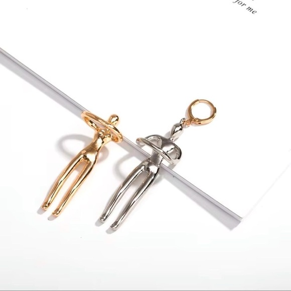 Abstract Dancing Couple Earrings-Gold And Silver - Picture 4 of 13